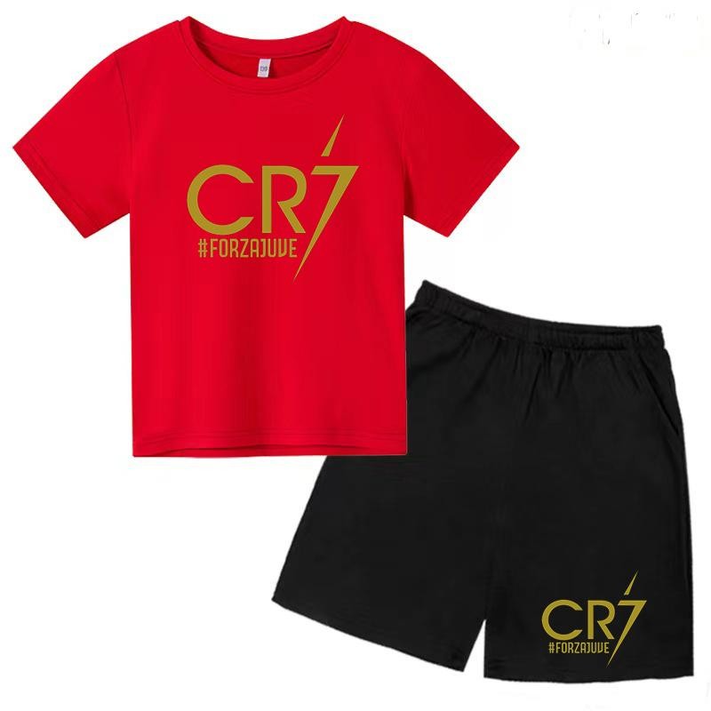 CR7 Boys and Girls Summer Clothing Set Childrens T-shirt + Shorts 2-piece Set Sunshine Charming Fashion Outdoor Training Sports