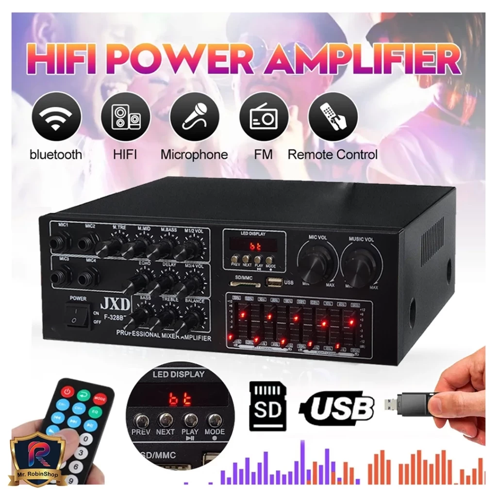 Amplifier F-328BT Garansi 1 tahun Bluetooth EQ Audio Home Theater karaoke FM Radio 2000 watt