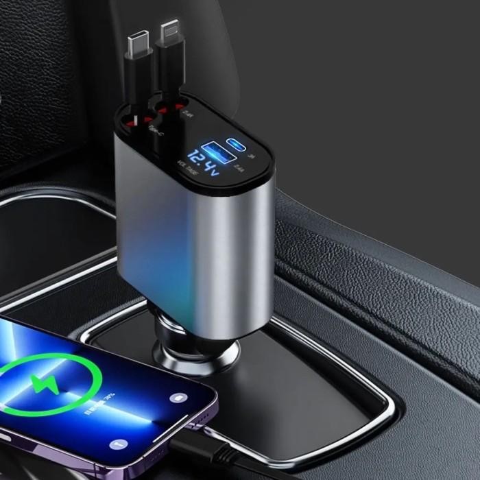 Car Charger Mobil Fast Charging Car IOS Dan Type-c (Retractable) 120W - TypeC+Lightning