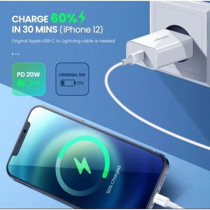 UGREEN Charger iPhone MFi PD Type-C to Lightning Fast Charging 20W 50698