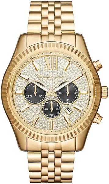 Michael Kors Lexington MK8494 Chronograph Men Gold Dial Gold Stainless Steel Strap
