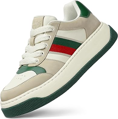 Fashion Sneakers for Men Women, Cowhide Premium Leather Luxury Designer Shoes, Breathable and Comfort Tennis Walking Shoes for Casual Dress