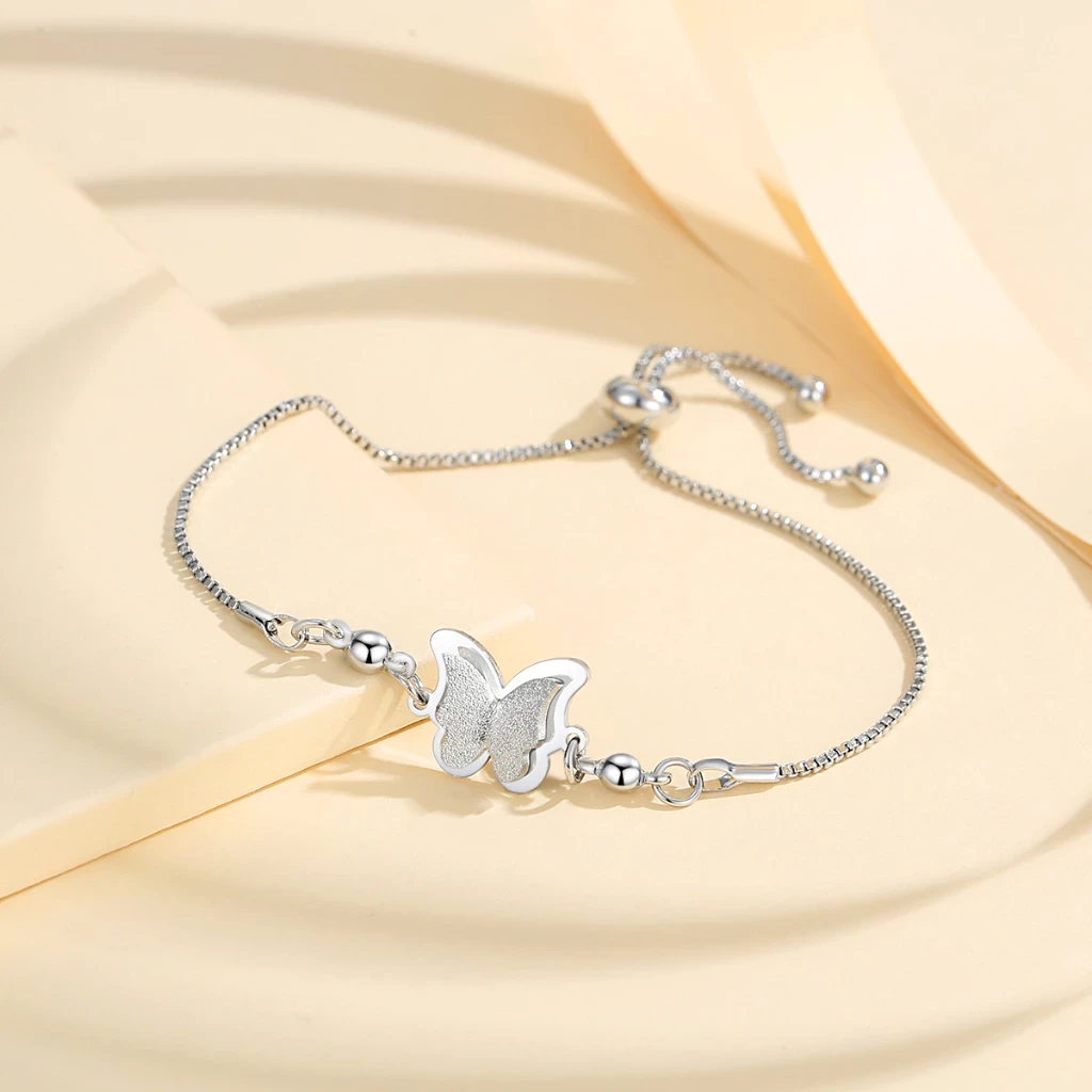 Lanme Jewelry Gelang Serut Wanita Tidak Mudah Bekarat Gelang Titanium Lapis Anti Karat Kupu-Kupu Dewasa Korea Aksesoris LM032