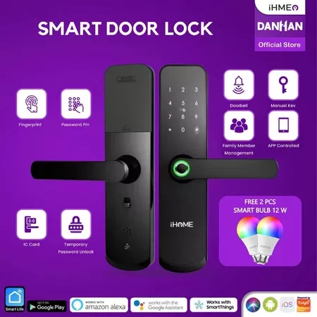 Smart Door Lock Ihme by Danhan Smarthome Finger Print RFID Card Pin Wifi Manual Key with Door Bell & Remote Wireless Smartlife App