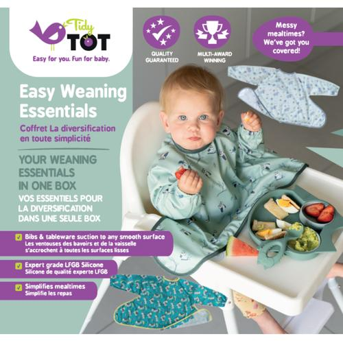 tidy tot | Easy Essentials Weaning Kit - 3 Cover & Catch Bib with Plate & Spoon