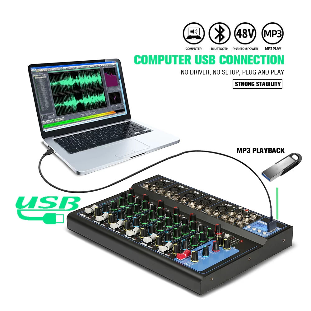 MG04BT/MG07BT Audio mixer DJ remix 4ch/7ch mendukung bluetooth /USB/PC/MP3 Portable Mixer Audio