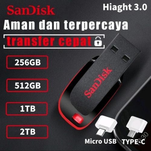 Original Flashdisk 256GB 512GB 1TB 2TB High Speed USB 3.0 Free OTG - 1TB