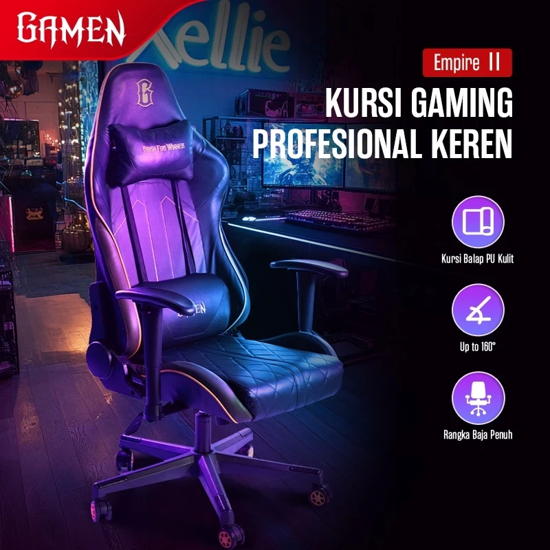 GAMEN Kursi Gaming Professional Adjustable Hand-Rest Up to 160° Empire II Kursi Gaming Rebahan Recliner Kursi Gaming Original