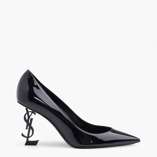 Saint Laurent Opyum 85mm Pumps in Black Patent with Black Logo Heel - 36
