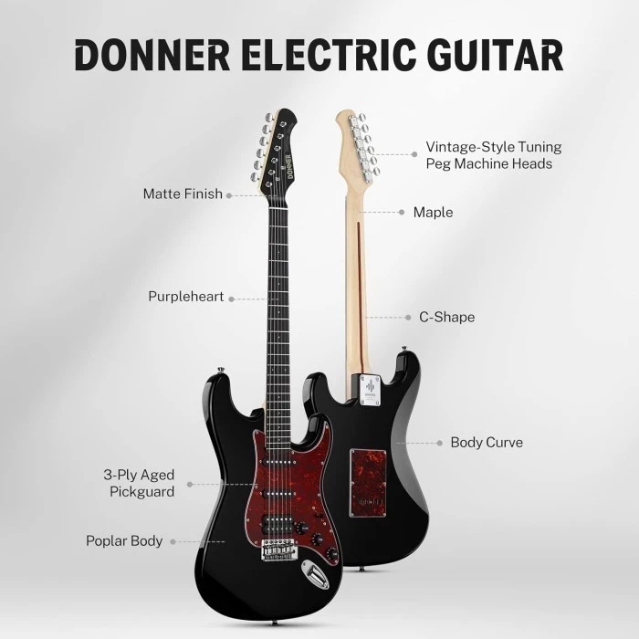 Donner DST - 200 Gitar Elektrik with Bag - Black