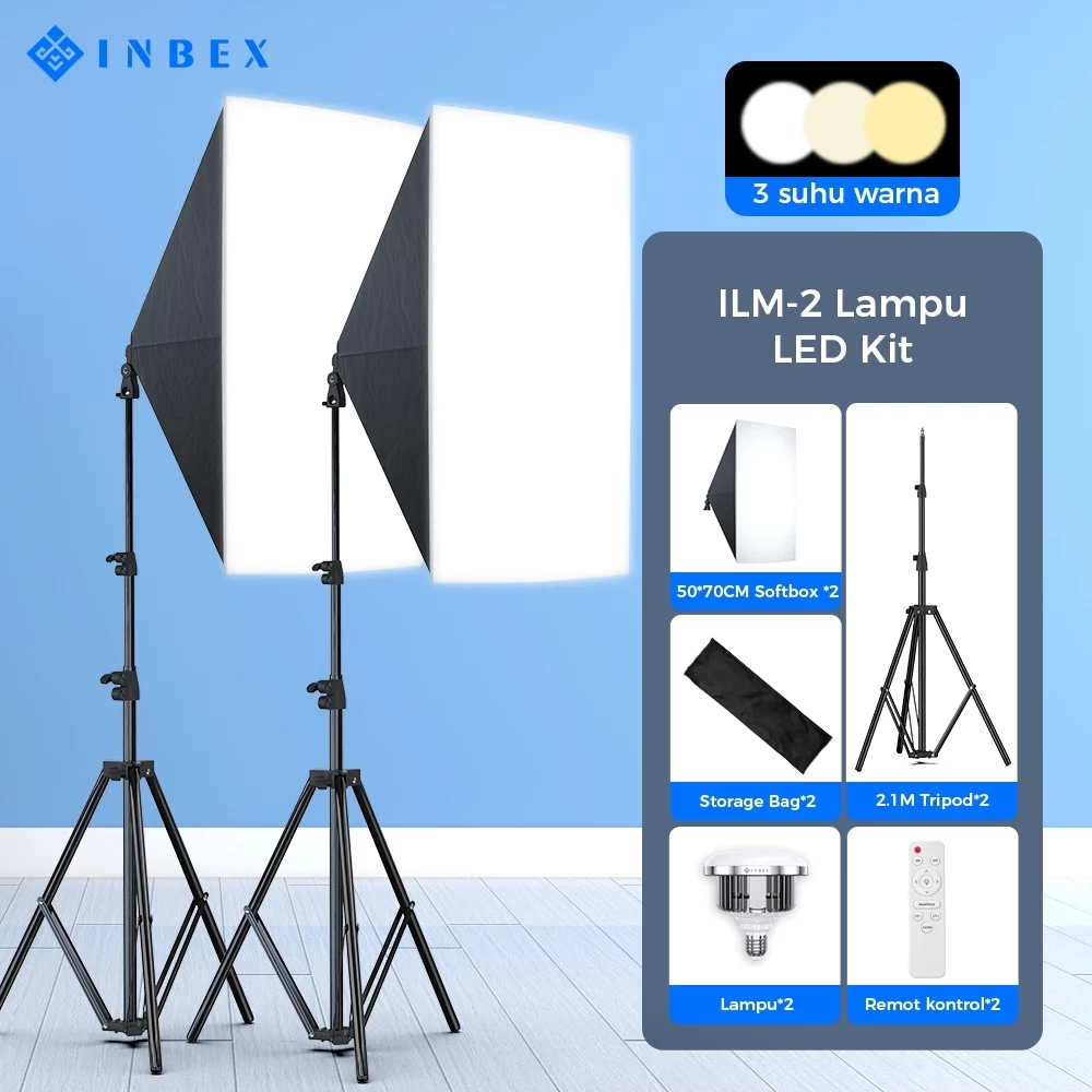 INBEX Softbox Lighting Konten Studio Live ILM2 6000K Lampu 3 Suhu Warna Background Foto Soft box