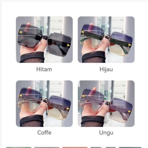 Kacamata Hitam Wanita Sunglasses Oversized Terbaru Tanpa Bingkai Gaya Mewah Kekinian Fashion Trendy - Hitam