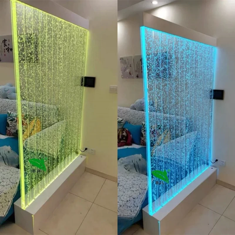 Dekorasi rumah berdiri banyak warna lampu led akrilik fitur air terjun gelembung dinding panel pembagi ruangan layar