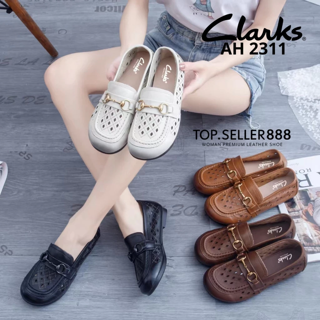 Sepatu Kulit Wanita Kekinian CLARKS Loafers Flatshoes AH 2311 Kulit Asli Free Box
