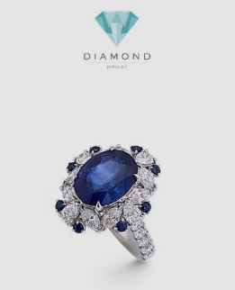 Blue Sapphire Diamond Ring 18K / Diamond Jewelry