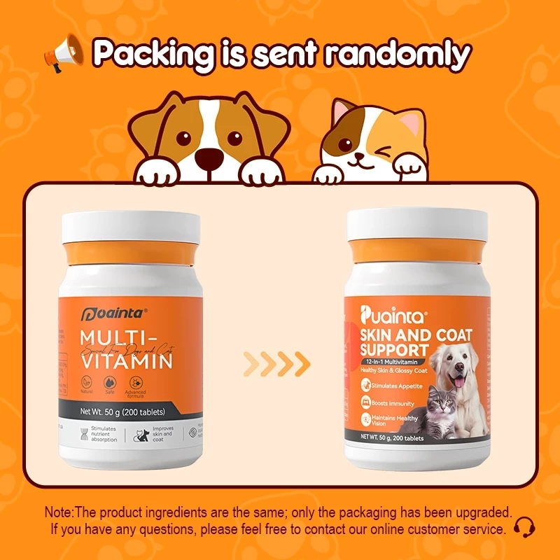 PUAINTA Vitamin Bulu Kucing Anjing Rontok Multivitamin untuk Anjing dan Kucing Mengandung Vitamin A B1 B3