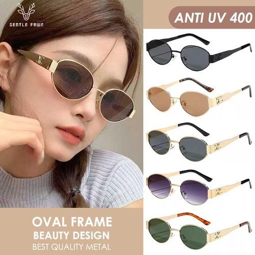 Kacamata Sunglasses Anti Silau Sinar UV 400 Model Oval Bahan Metal Kokoh Fashion Wanita Stylist Terbaru T751 - BLACK GOLD