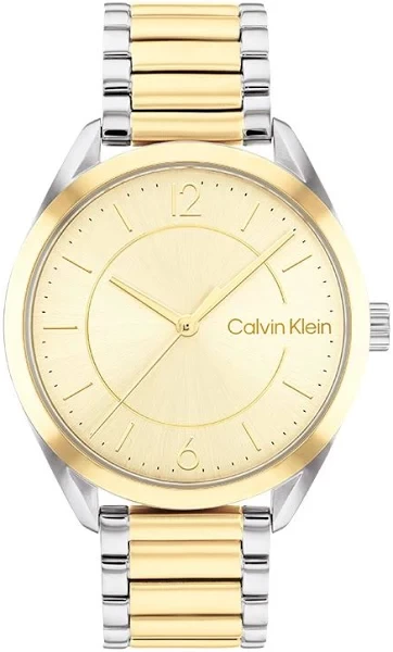 Calvin Klein Essentials 25200192 Men Gold Dial Dual Tone Stainlees Steel Strap