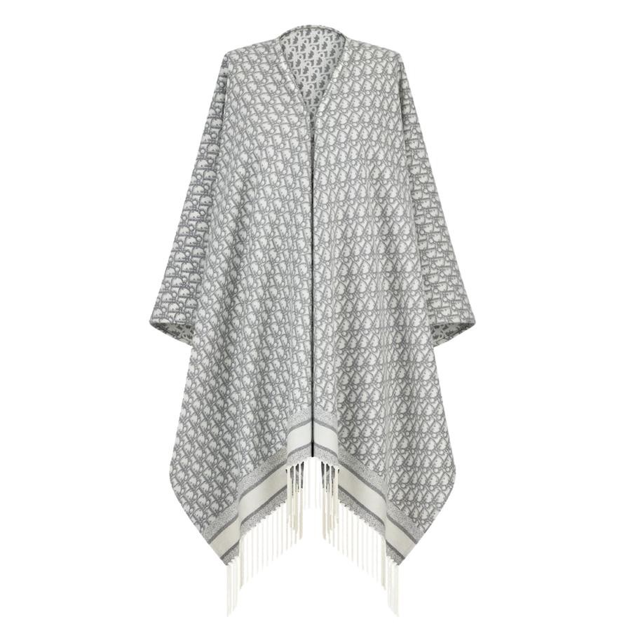 CHRISTIAN DIOR Oblique poncho in cashmere - White - Silver