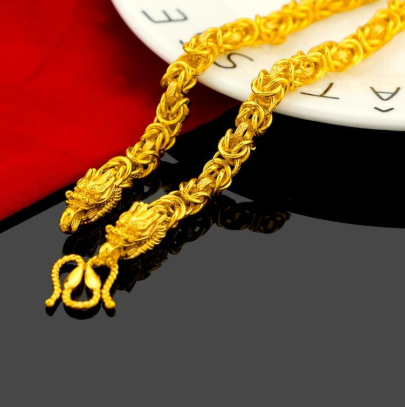 Kalung Emas 24K Model Kepala Naga Gaya Retro Korea Untuk Pria