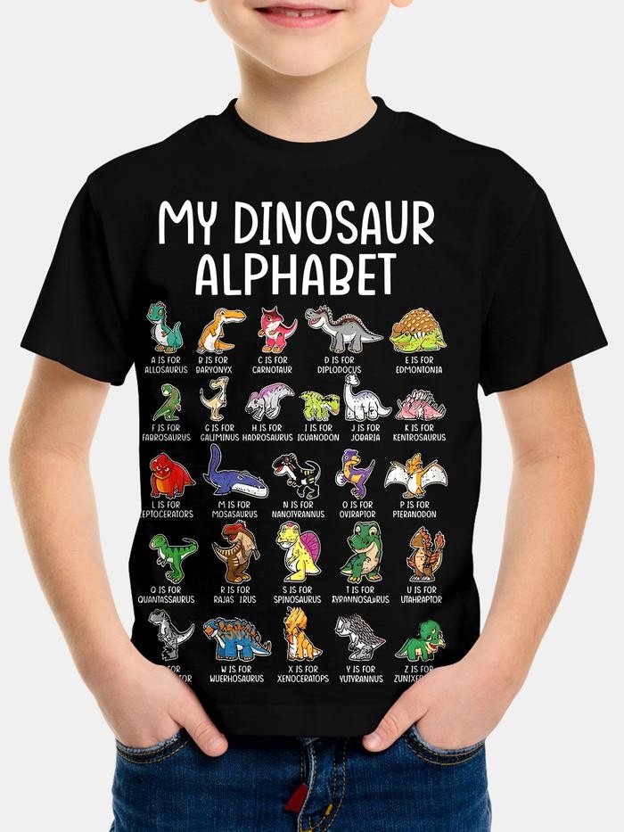 MY DINOSAUR ALPHABET Kids Summer Clothes Child T-shirt Outdoor Clothes for Children Clothing Boy Children's Boy's Clothing Tops